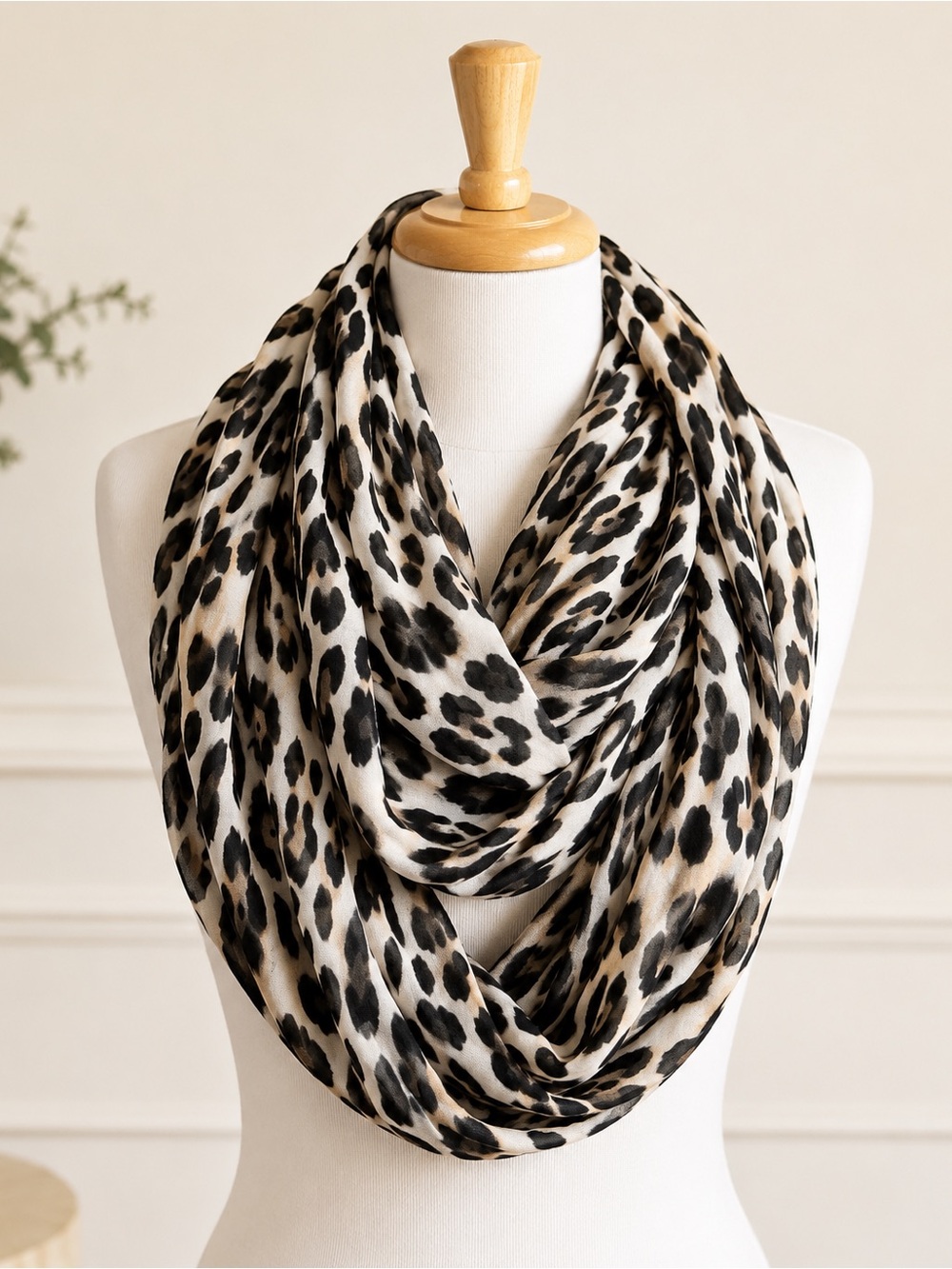 Leopard Print Infinity Scarf - Black & Cream